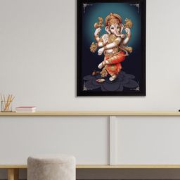 eCraftIndia Blue & Yellow Lord Ganesha Satin Matt Textured UV Wall Art-image-64