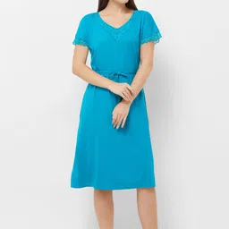 Soie Women Blue Pure Cotton Solid Sleep Shirt-42