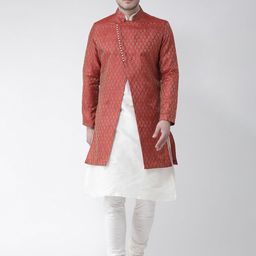 DEYANN Men Maroon & Off White Sherwani With Achkan-image-5