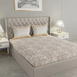 GM Beige Ethnic Motifs 180 TC Cotton 1 Super King Bedsheet with 2 Pillow Covers-image-49