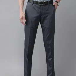 Arrow Men Navy Blue Solid Mid-Rise Formal Trousers-picture-9