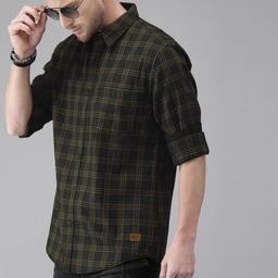 Roadster Men Black & Green Regular Fit Checked Sustainable Casual Shirt-image-86