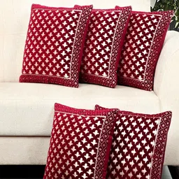 BELLA TRUE Maroon & Silver-Toned Set of 5 Square Cushion Covers-picture-24