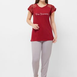 Soie Women Maroon & Grey Solid Night suit NT-100-image-60