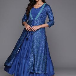 Biba Bandhani Printed Tiered Dress with Jacket-0