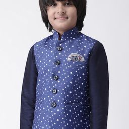 Hangup Boys Blue & White Printed Nehru Jacket-23