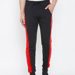 CHROME & CORAL Men Black & Red Colourblocked Straight-Fit Joggers-image-68