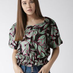 Style Quotient Women Black & Green Printed Crop Blouson Top-picture-38