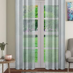 Cortina Grey Set of 2 Striped Sheer Long Door Curtains-27