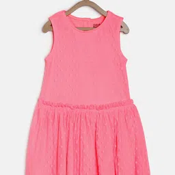 MINI KLUB Girls Pink Self Design A-Line Dress-picture-24