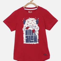 3PIN Boys Maroon Printed Round Neck Pure Cotton T-shirt-image-89