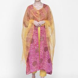 Dupatta Bazaar Mustard Yellow Self-Striped Organza Dupatta-picture-12
