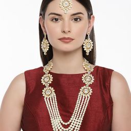 Zaveri Pearls Gold-Toned & White Multi Layered Jewellery Set-image-12
