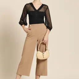 her by invictus Dobby Weave Puff Sleeves Sheer Top-image-40