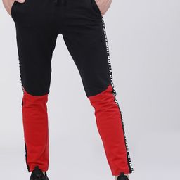 LOCOMOTIVE Men Black & Red Colorblocked Slim Fit Track Pants-12