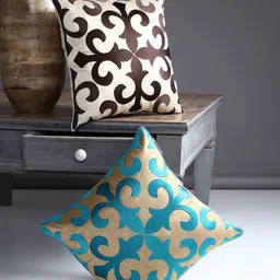 ROMEE Turquoise Blue & Brown Set of 2 Ethnic Motifs Square Cushion Covers-19