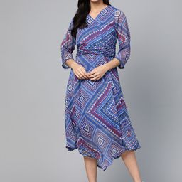 plusS Women Blue & Red Printed Wrap Dress-image-32