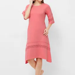 Soie Coral Pink Solid Knee Length Nightdress NT-116SUNKIST-image-96