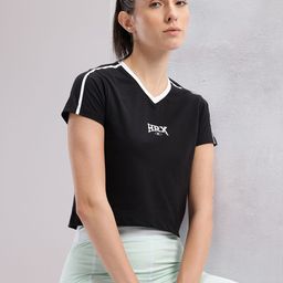 HRX by Hrithik Roshan Brand Logo Contrast V-Neck Lifestyle T-shirt-image-59