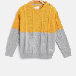 Cherry Crumble Boys and Girls Yellow Cable Knit Mustard Sweater-image-50