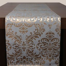 Home Blue & Gold-Toned Woven Damask Design Table Runner-27