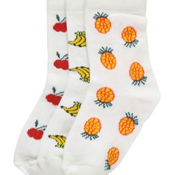 FOOTPRINTS Kids Pack Of 3 Organic Cotton & Bamboo  White Patterned Calf-Length Socks-50