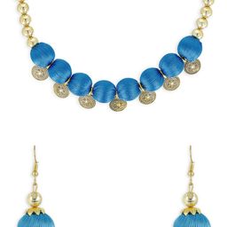 AKSHARA Gold-Plated Blue Beaded Handcrafted Jewellery Set-image-86