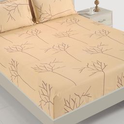 SWAYAM Peach-Coloured Floral Flat 200 TC Cotton 1 King Bedsheet with 2 Pillow Covers-image-93