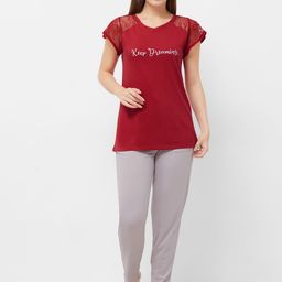 Soie Women Maroon & Grey Solid Night suit NT-100-image-61