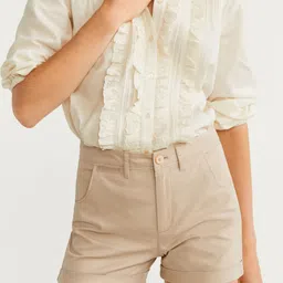 MANGO Women Beige Solid Regular Fit Chino Shorts-image-28
