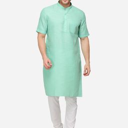JADE BLUE Men Green Solid Straight Modi Kurta-picture-32