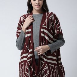 Club York Women Maroon Printed Open Front Acrylic Shrug-6