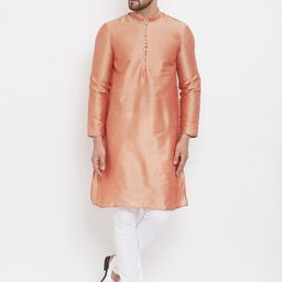 even Men Peach Solid Straight Kurta-6