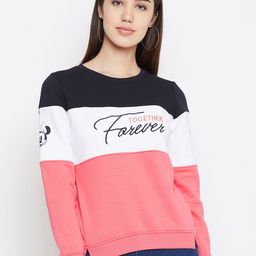 METTLE Women Pink & White Colourblocked Sweatshirt-image-96