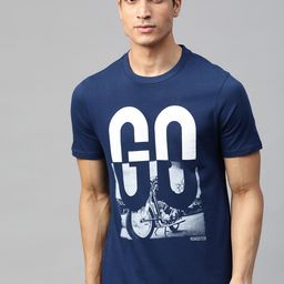 Roadster Men Navy Blue & White Printed Round Neck T-shirt-image-71