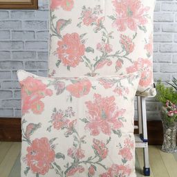 Soumya White & Pink Set of 2 Floral Square Cushion Covers-40