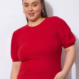 SASSAFRAS Curve Women Puff Sleeve Ribbed Top-image-20