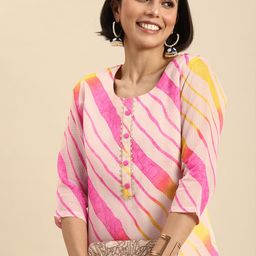 Anouk Women Fuchsia & White Leheriya Printed Kurta-image-12