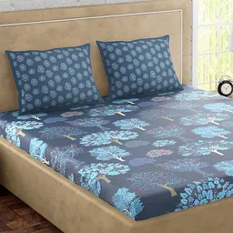 PETAL HOME Blue Floral 300 TC Cotton 1 Queen Bedsheet with 2 Pillow Covers-picture-47