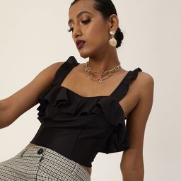 Veni Vidi Vici Sassy Black Ruffled Tie-Up Tank Crop Top-image-43