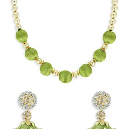 AKSHARA Gold-Plated Green Handcrafted Jewellery Set-image-63