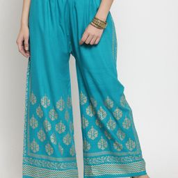 Clora Creation Women Turquoise Blue Printed Straight Palazzos-image-6