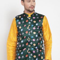 KLOTTHE Men Printed Poly Rayon Nehru Jacket-10
