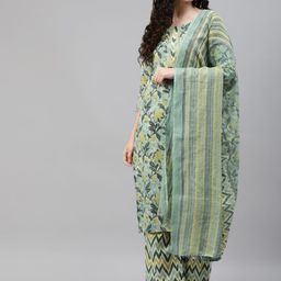 RAJGRANTH Women Turquoise Blue Floral Printed Pure Cotton Kurta with Palazzos & With Dupatta-20