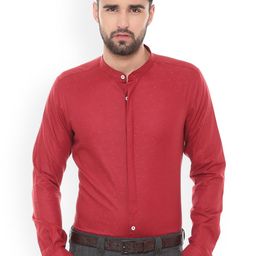 SIMON CARTER LONDON Men Red Slim Fit Self Design Casual Shirt-image-16