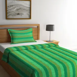 KLOTTHE Green Striped Single Bed Cover with Pillow Cover-image-26