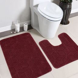 Saral Home Set Of 2 Maroon Solid Anti-Slip Bathmat With Contour-2
