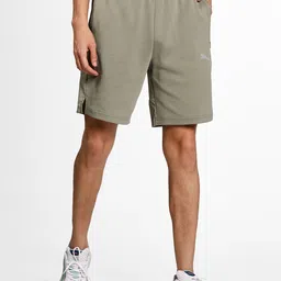 Puma Men Olive Green Solid Slim Fit Cotton Sports Shorts-image-93