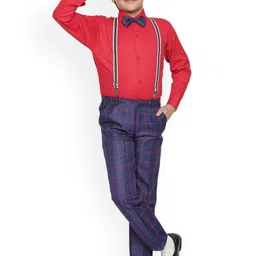 Jeetethnics Boys Navy Blue & Red Solid Shirt with Trousers-image-95