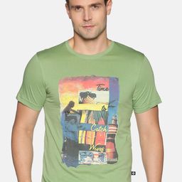 Dollar Men Green  Yellow Printed Round Neck Pure Cotton T-shirt-10
